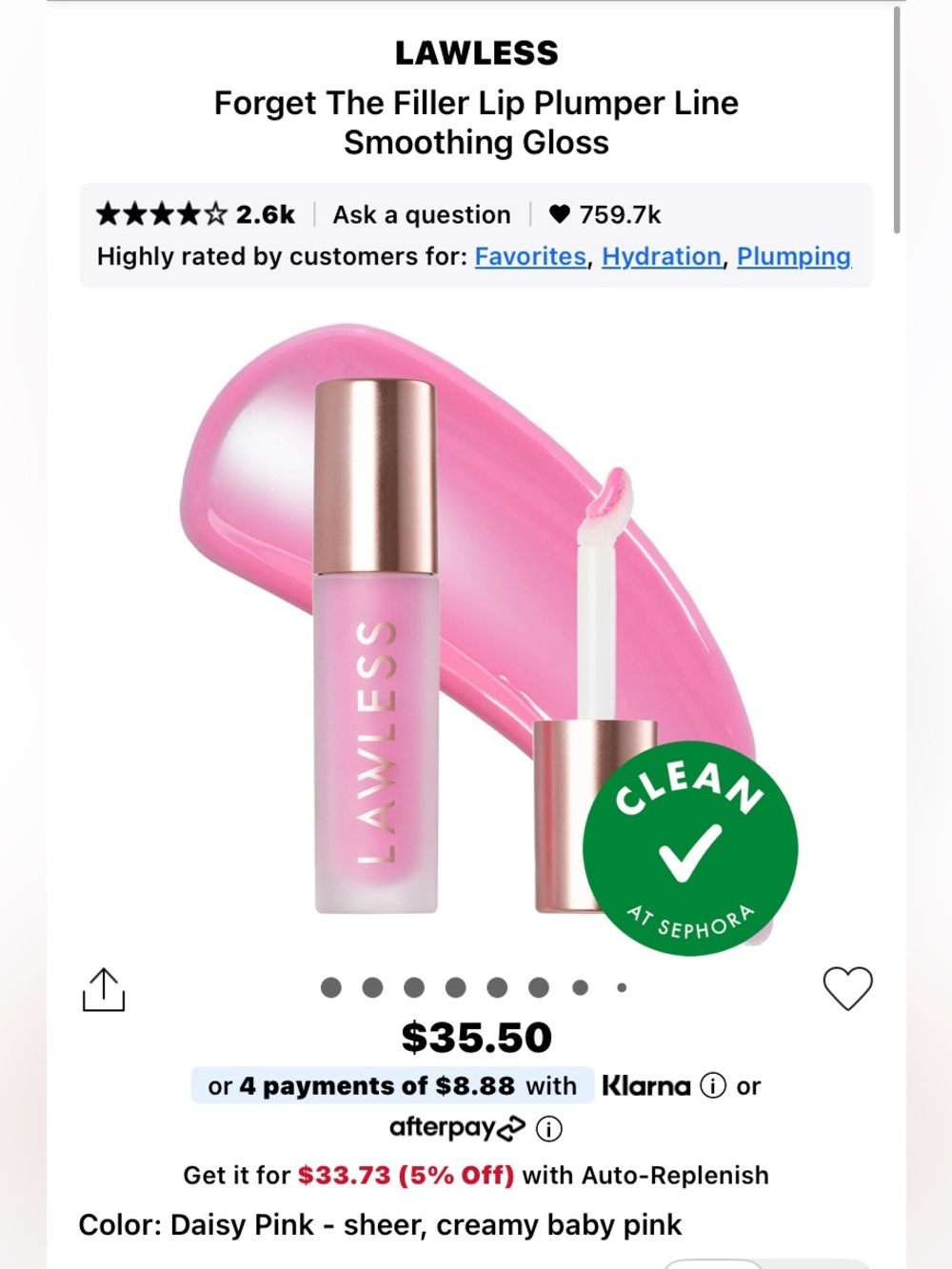 Lawless forget the filler plumping lipgloss in shade daisy pink
